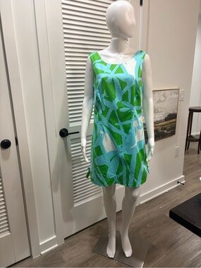 Lilly Pulitzer Green and Aqua Dragongly Print Sleeveless Mini Dress